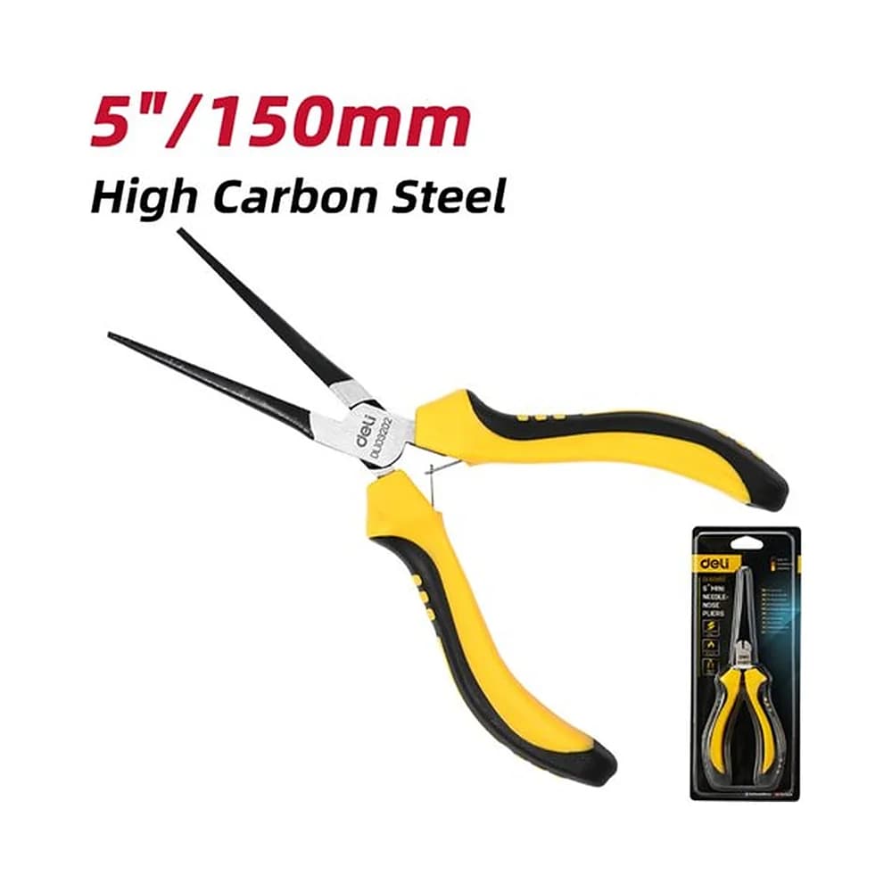Alicate mini meia cana bico agulha 5" de 150mm Deli