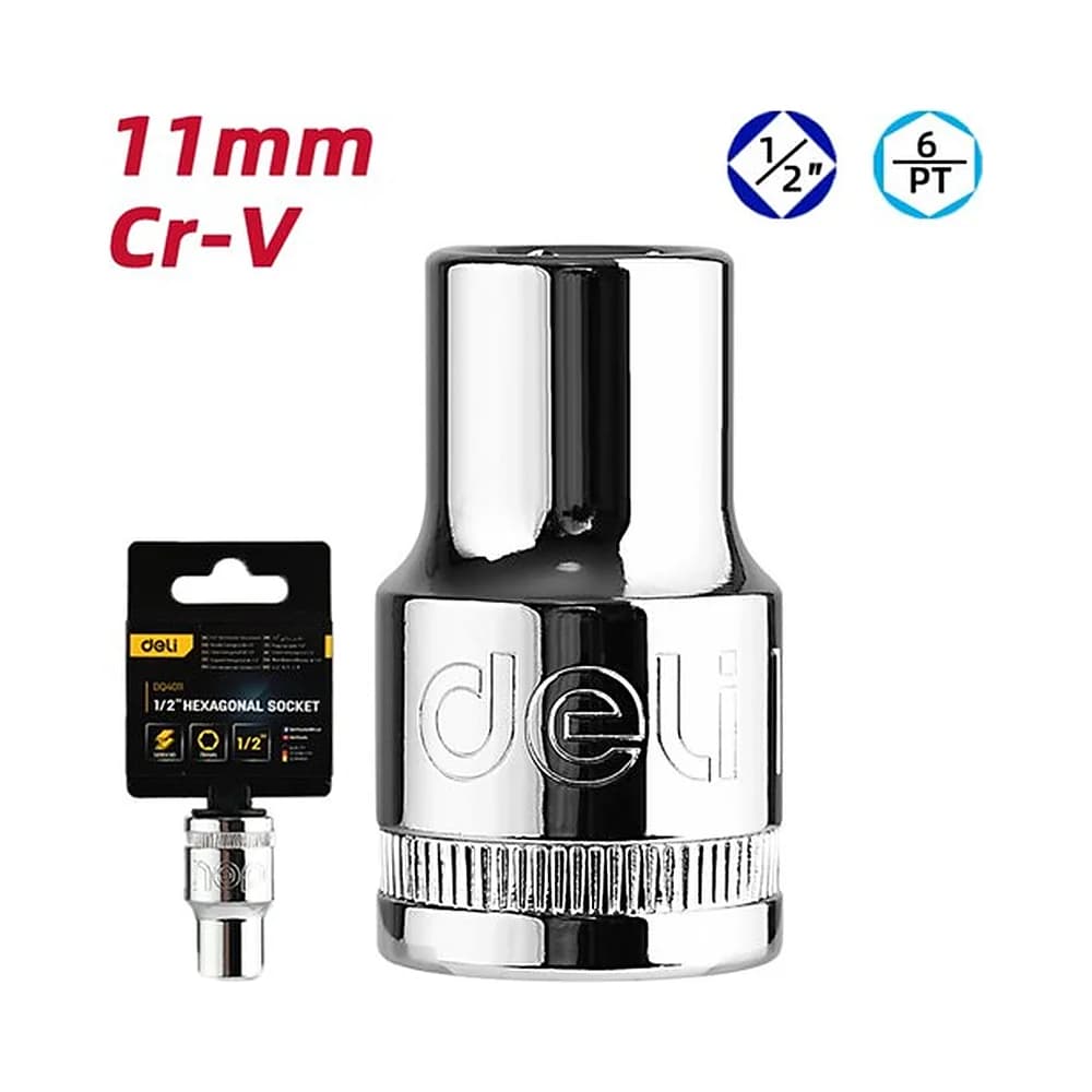 Soquete sextavado curto 1/2" de 11mm Deli