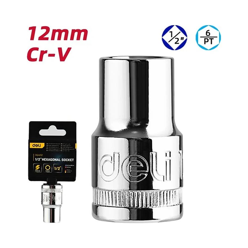 Soquete sextavado curto 1/2" de 12mm Deli