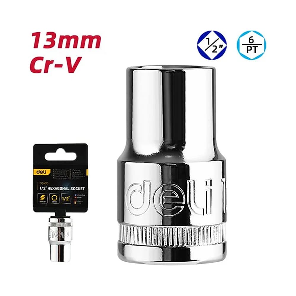 Soquete sextavado curto 1/2" de 13mm Deli