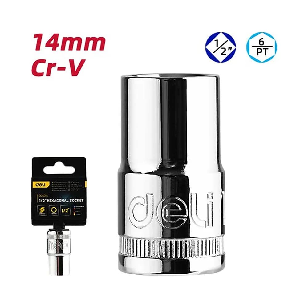 Soquete sextavado curto 1/2" de 14mm Deli