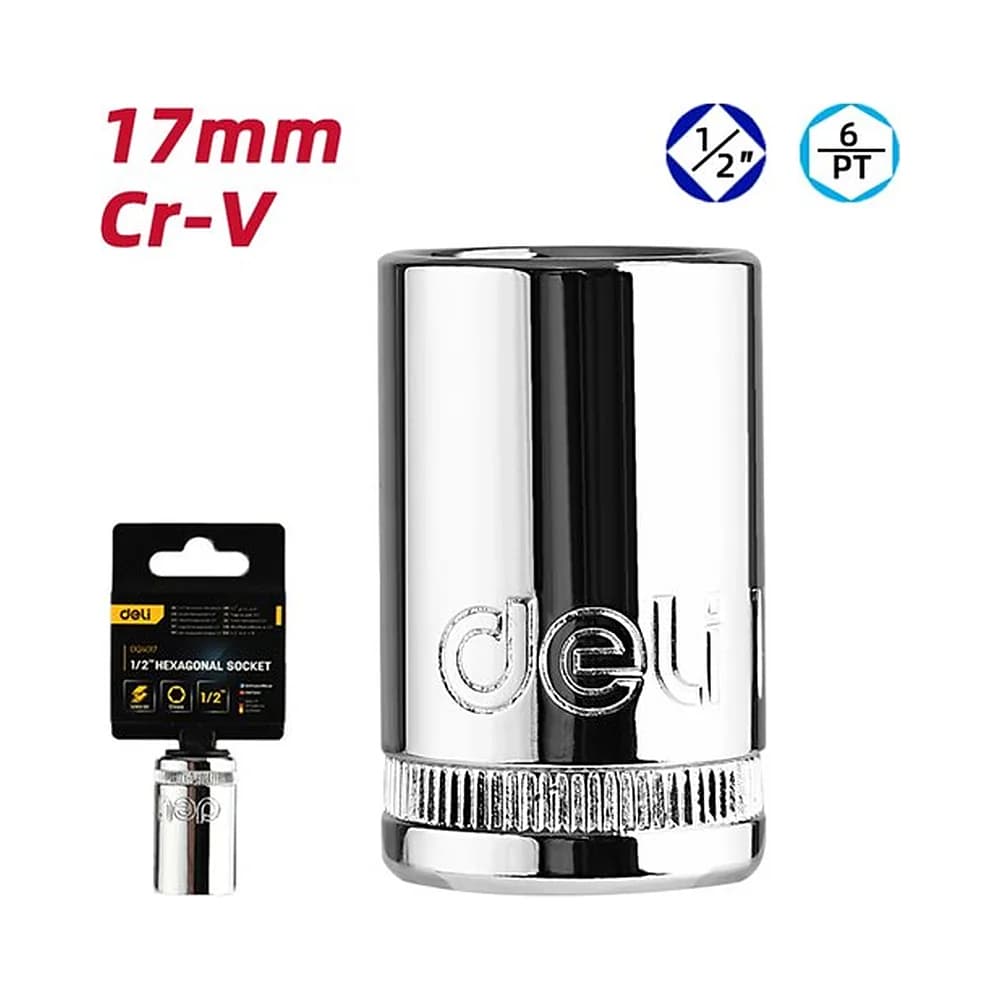 Soquete sextavado curto 1/2" de 17mm Deli