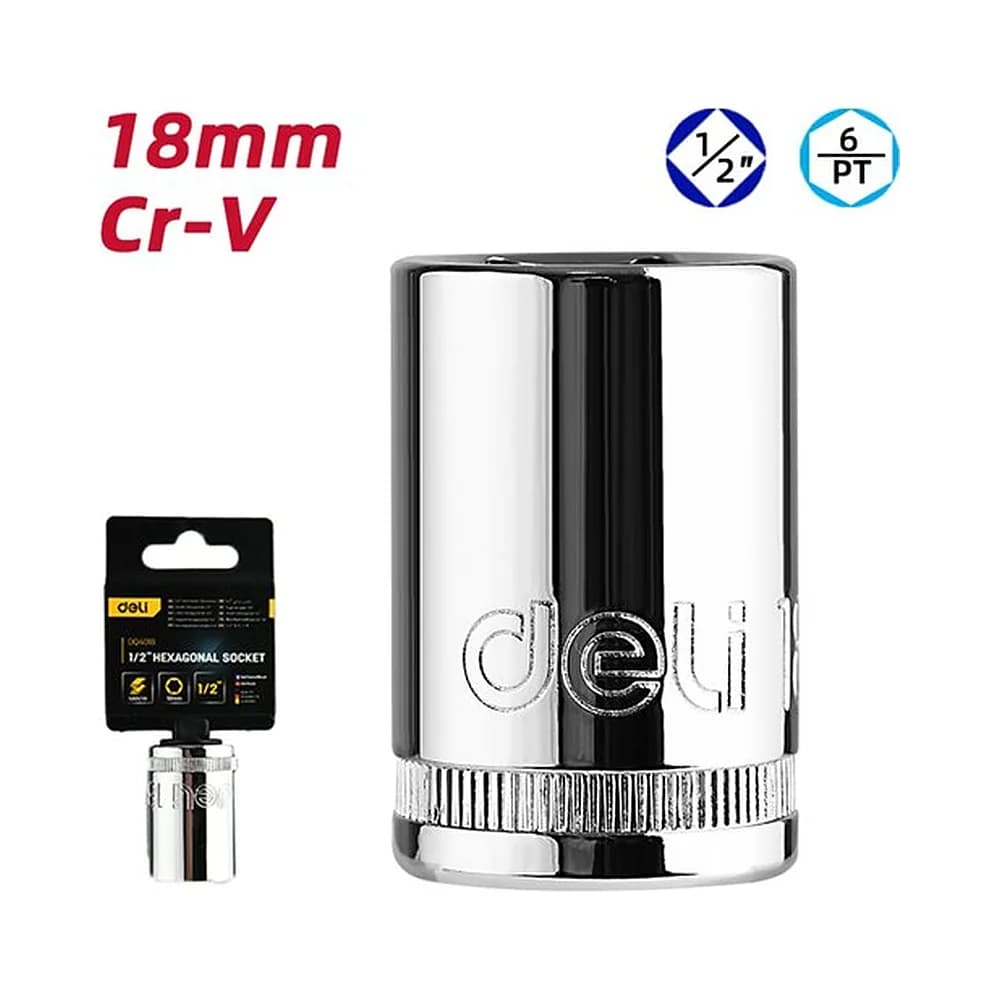 Soquete sextavado curto 1/2" de 18mm Deli