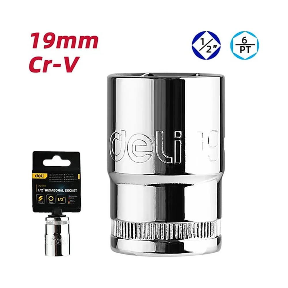 Soquete sextavado curto 1/2" de 19mm Deli