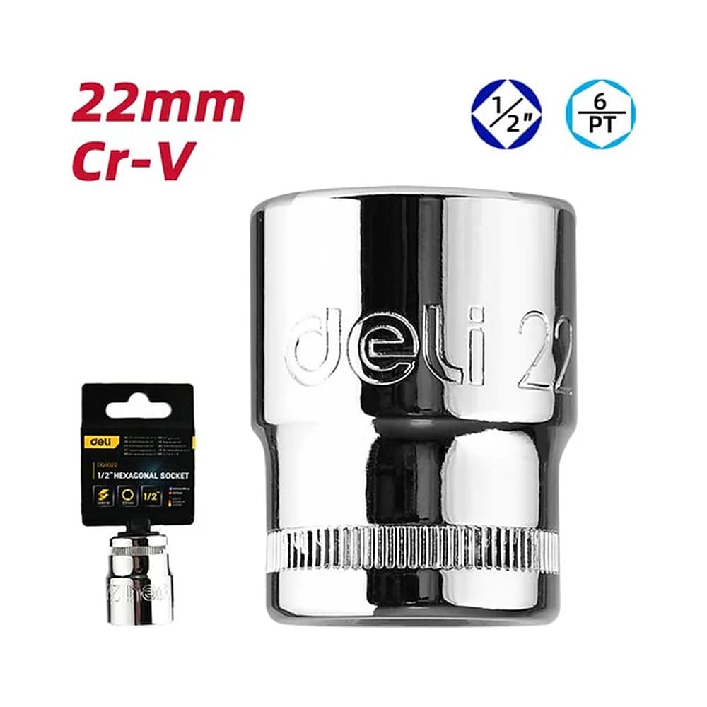 Soquete sextavado curto 1/2" de 22mm Deli