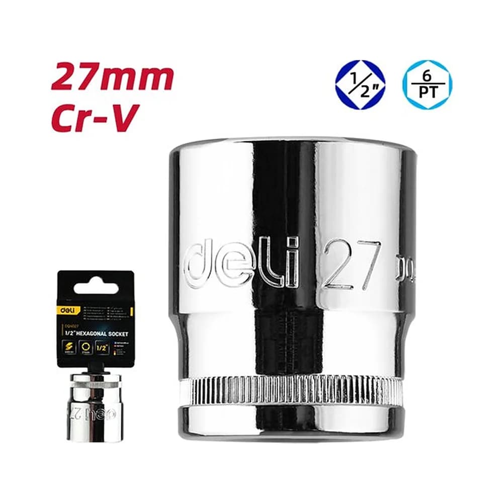 Soquete sextavado curto 1/2" de 27mm Deli