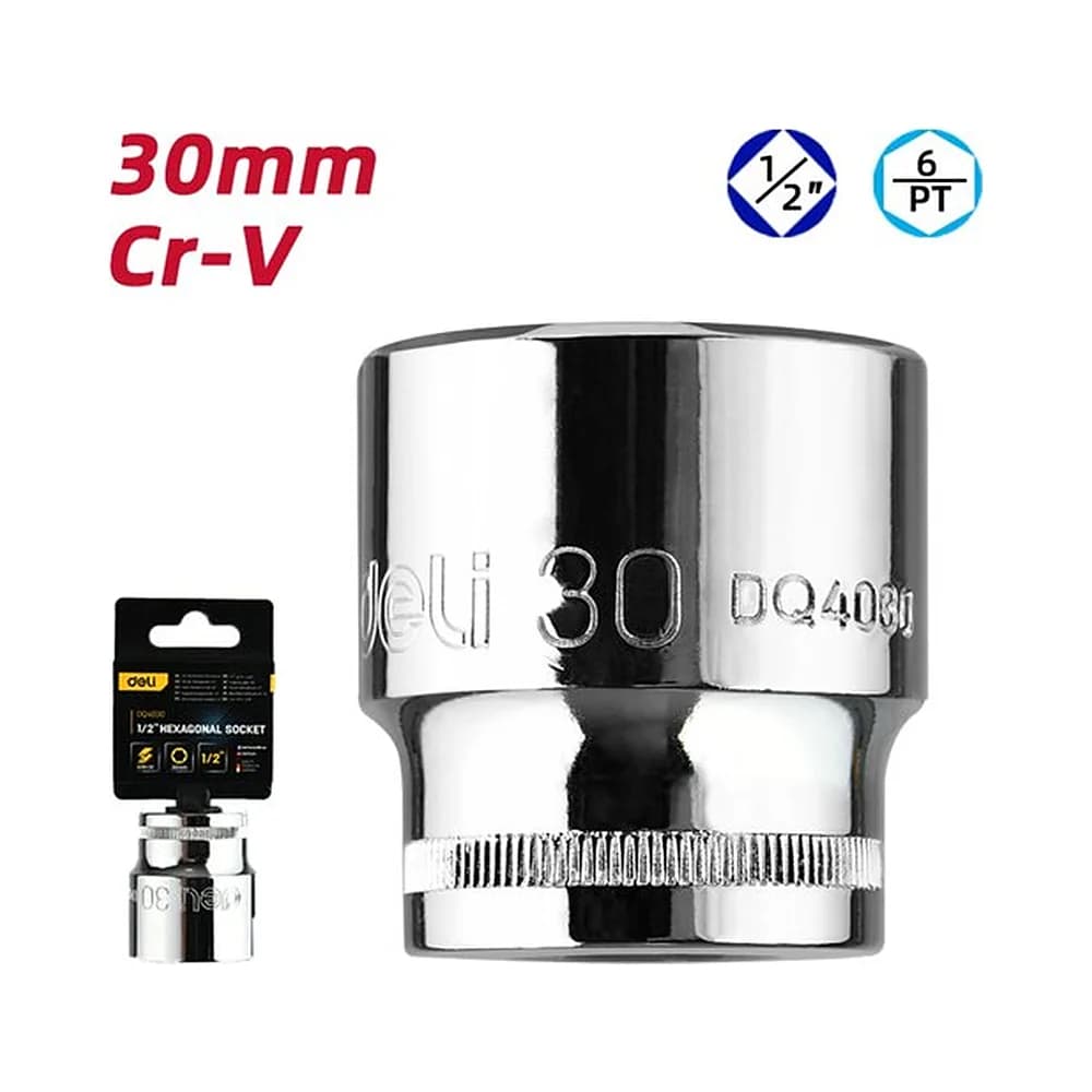 Soquete sextavado curto 1/2" de 30mm Deli