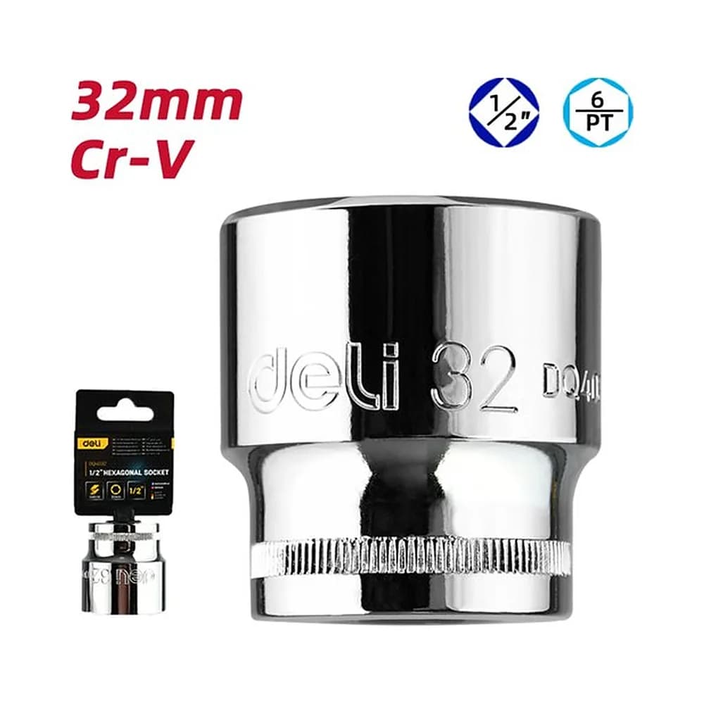 Soquete sextavado curto 1/2" de 32mm Deli