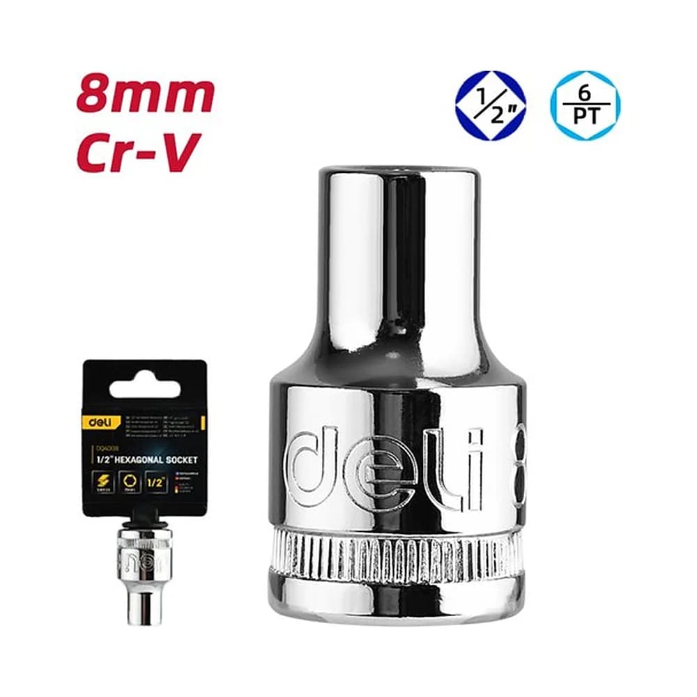 Soquete sextavado curto 1/2" de 8mm Deli