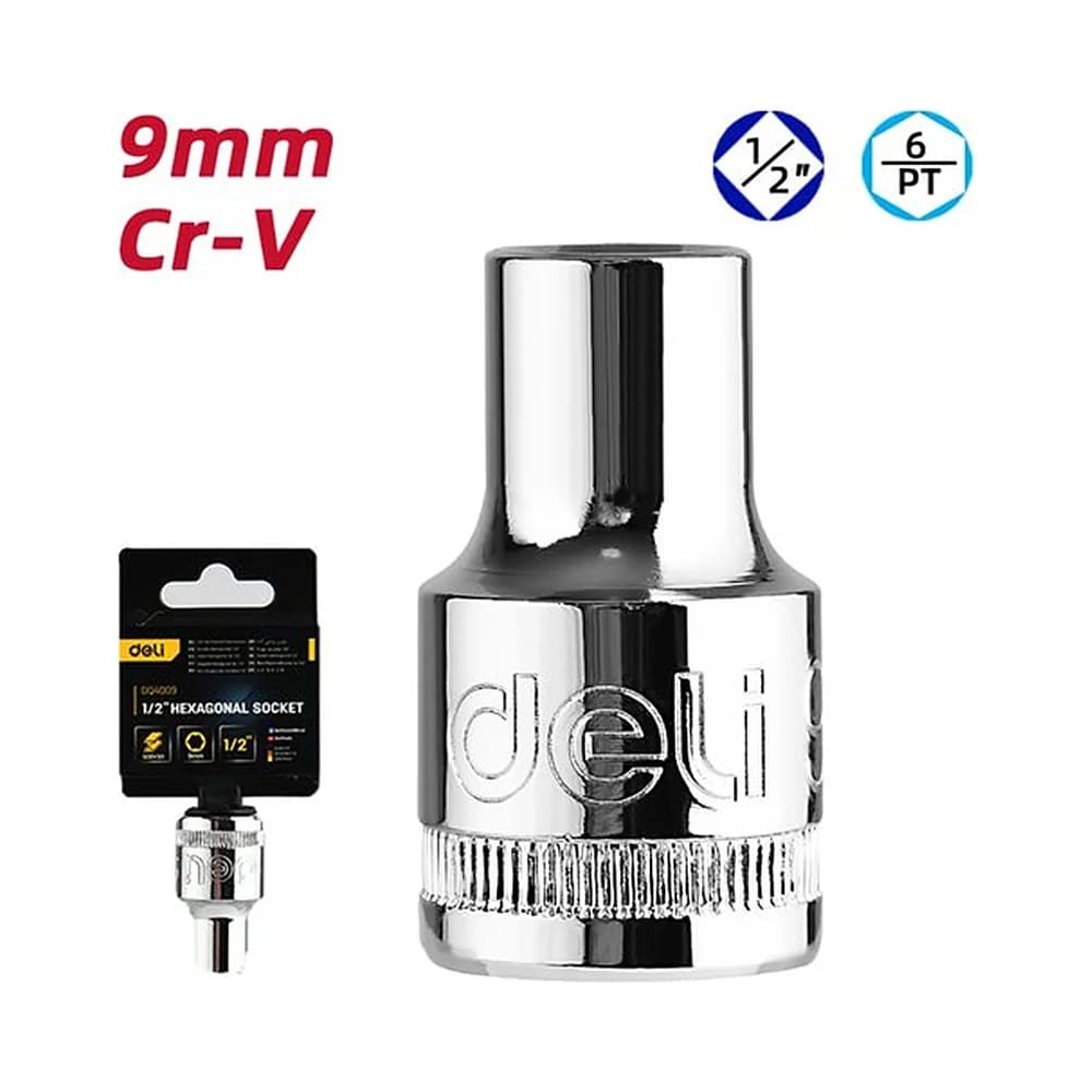 Soquete sextavado curto 1/2" de 9mm Deli