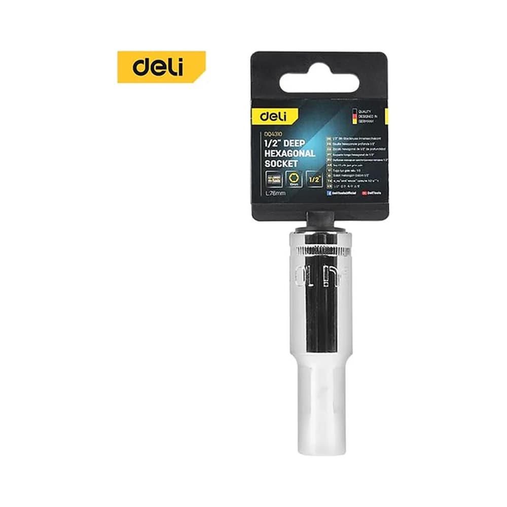 Soquete sextavado longo/profundo 1/2" de 10mm Deli