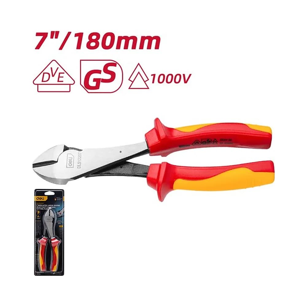 Alicate de corte diagonal isolado reforçado 7" (alta alavanca) 180mm Deli