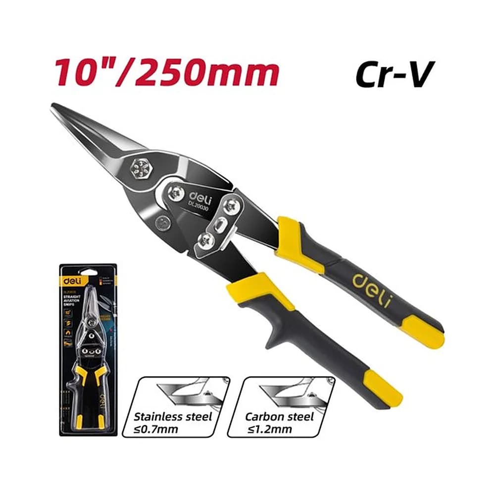 Tesoura Aviação para Chapa Corte Reto 10" de 250mm Deli